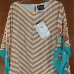 Bob Mackie Wearable Art Sea Shell Chevron Blouse Kimono Beach Cover Up Small NWT